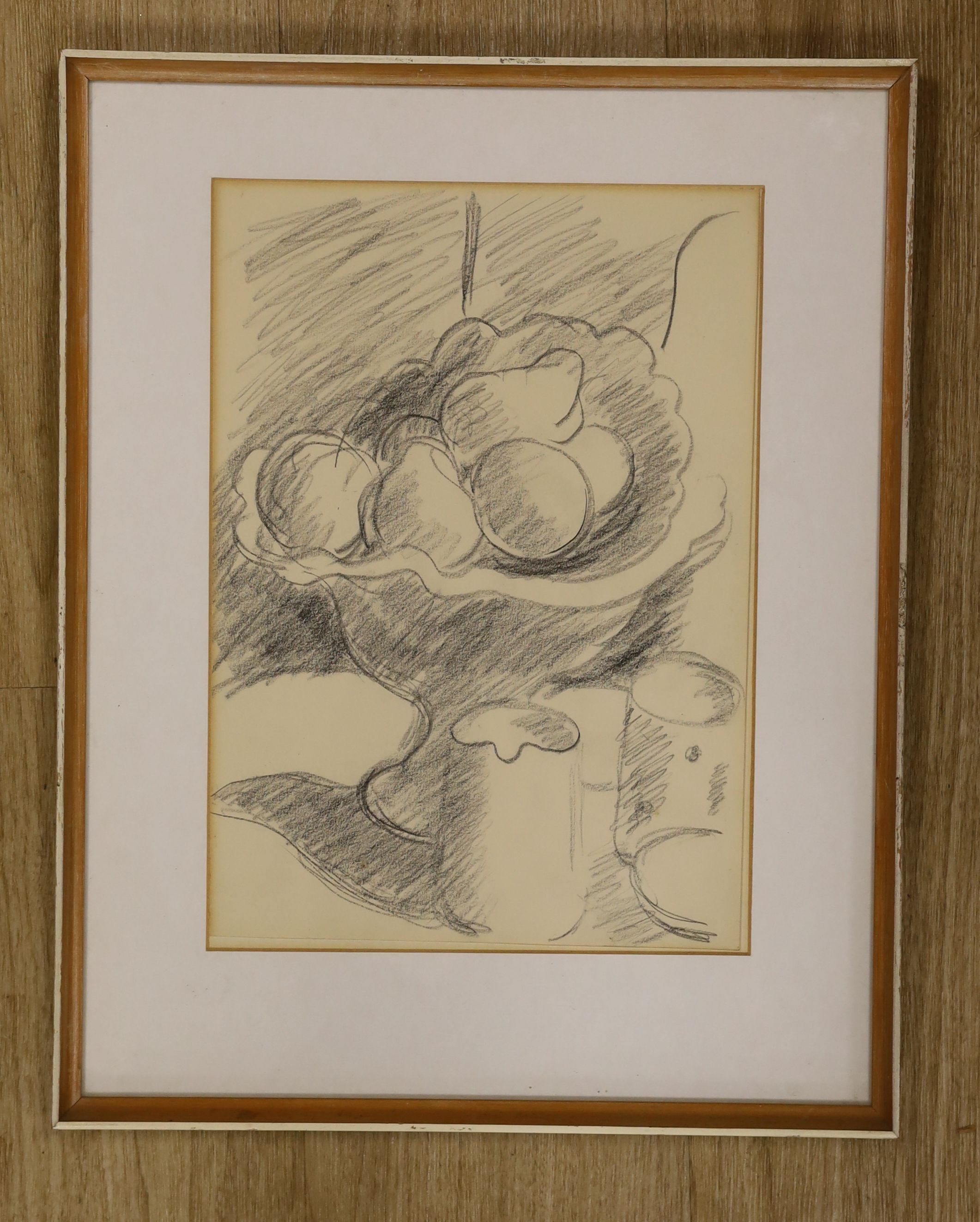 Sir Matthew Smith (1879-1959), pencil on paper, Still life of fruit in a bowl, label of attribution verso, 36 x 25cm